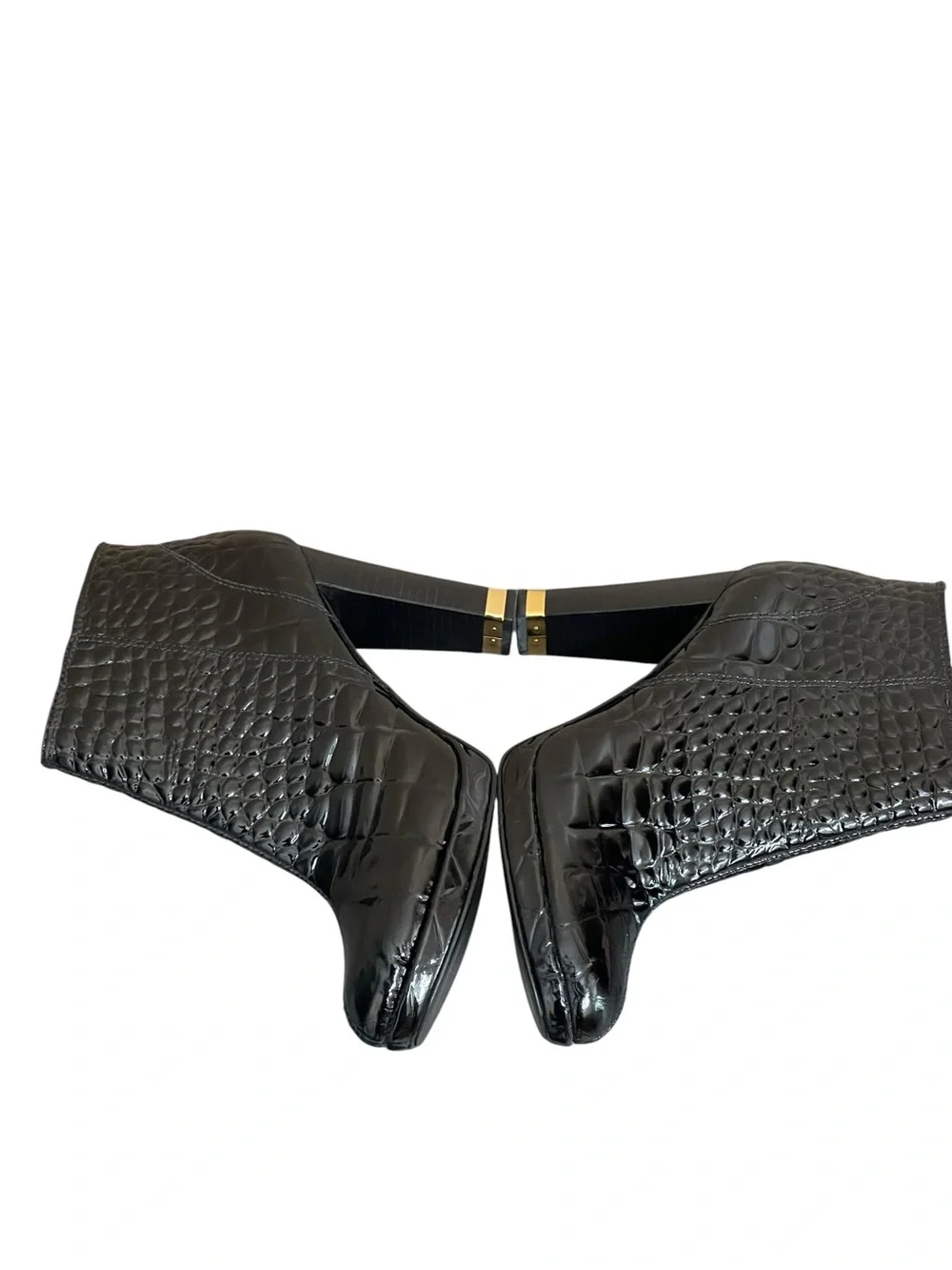 Tory Burch Leigh Black Croc-Embossed Patent Leather Ankle Boots Size 8M